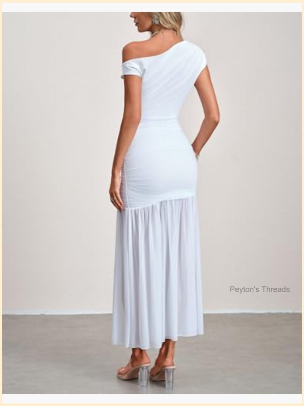 Asymmetrical Off Shoulder Mesh Maxi Formal Dress Bodycon Pull On - Picture 2 of 7